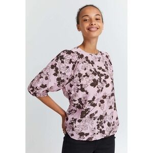 ICHI Dacura Top Pink Nectar Round Neck Floral Print‎ Blouse size EU 44/US medium